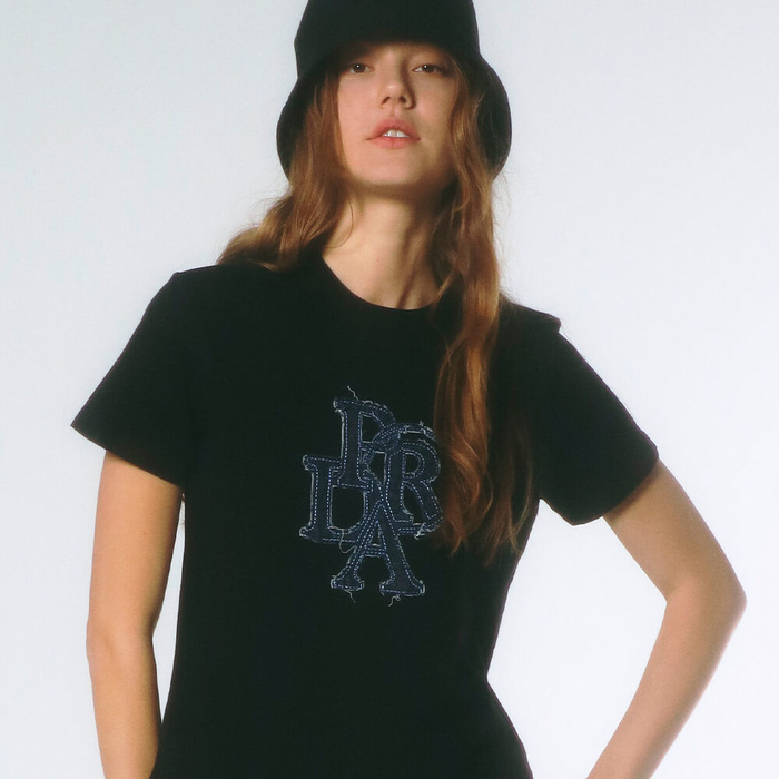 韓國PRENDA - PRDA DENIM PATCH CREWNECK TEE BLACK